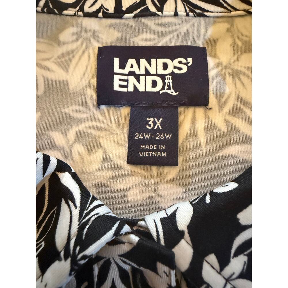 Lands' End Polo Top Womens 3X Black White Floral Sleeveless Stretch Golf - Picture 2 of 5